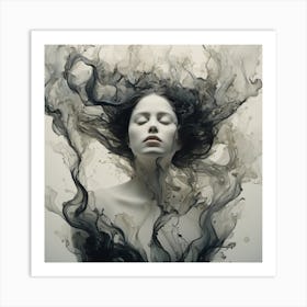 Woman With Smoke In Her Hair Art Print