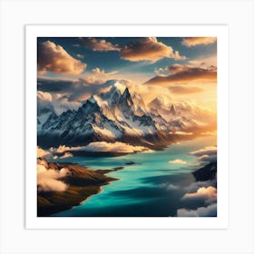 Sunset Mountain Lake Art Print