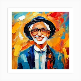 Portrait Of A Old Man with Hat - Paint Art Print