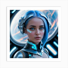 Futuristic Girl With Blue Hair 6 Art Print