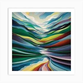 Reflected Horizons Vibrant Abstract Landscape (2) Art Print