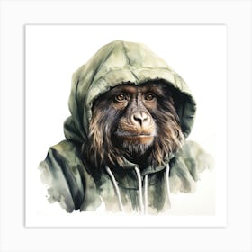 Watercolour Cartoon Howler Monkey In A Hoodie Art Print