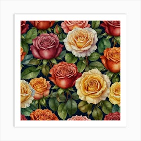 Watercolor Roses Seamless Pattern 4 Art Print