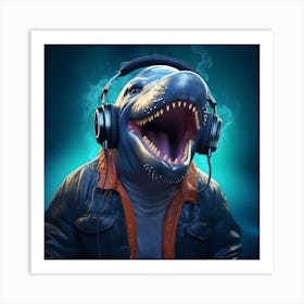 Shark With Headphones Art Print