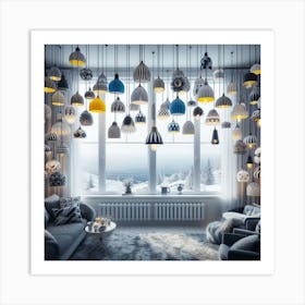 Living Room With Hanging Lamps 1 Art Print