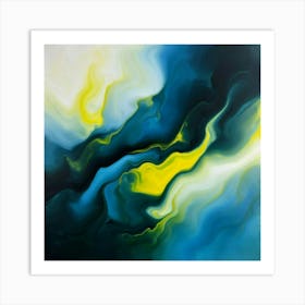 A Colorful Abstract Painting Swirls Of Blues Gr (1) Art Print