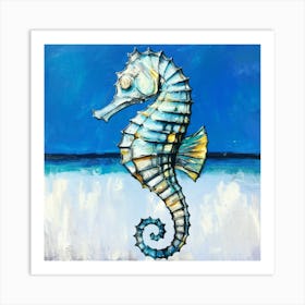 White Seahorse Light Blue Background Blue Sky Wh (1) Art Print