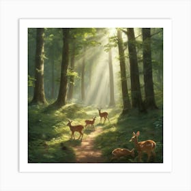 Deer In The Woods paintings art print 1 Art Print