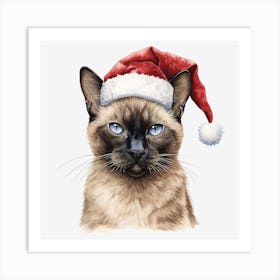 Siamese Cat In Santa Hat 1 Art Print