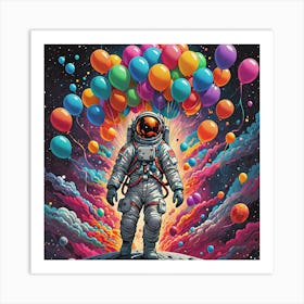 Astronaut In Space With Balloons Art Print