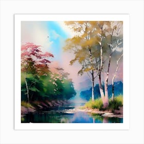 River Landscape Painting Art Print