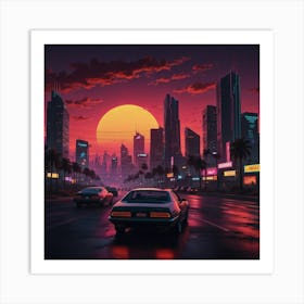 Neon City At Sunset 1 Art Print