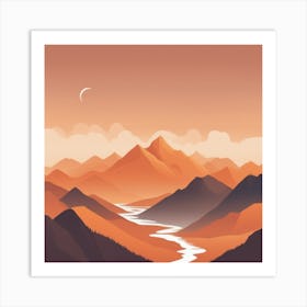 Misty mountains background in orange tone 36 Art Print