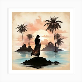 Boho Art Romantic island silhouette 1 Art Print