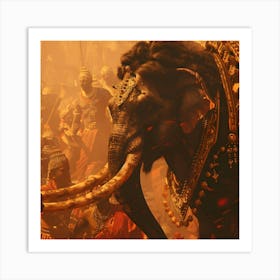 Elephants In A Crowd Art Print