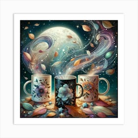 Three Mugs With Flowers Art Print