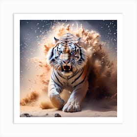 Tiger, stone and sand Art Print