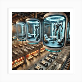 Futuristic Dining Pods Suspended Above A Factory F Poster