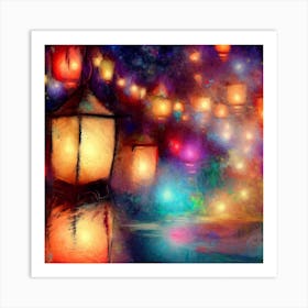 Lanterns At Night Art Print