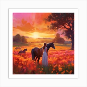 Girl In A Field Of Flowers Art Print