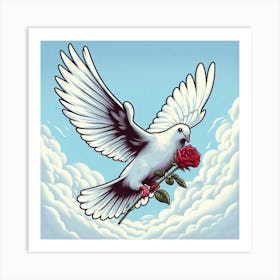 Dove With Rose 1 Art Print
