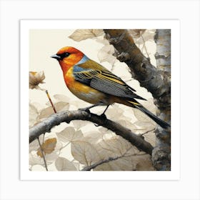 Bird Perched On A Branch Art Print