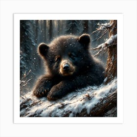 Black Bear In The Snow Art Print