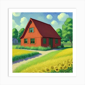 Rolling Meadows and Rustic Charm Red House In The Field Art Print