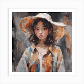 Asian Girl In Hat Art Print