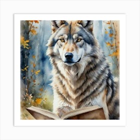 Wolf Reading Book Art Print