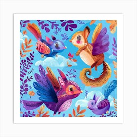 Colorful Birds And Butterflies Art Print