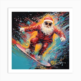 Santa Claus Snowboarding 1 Art Print