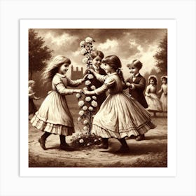 Victorian Children At Play - in sepia 3/4 Art Print