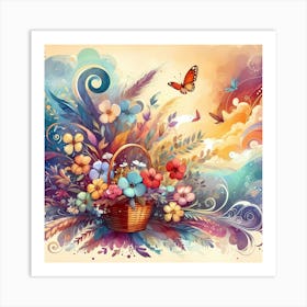 Abstract Of Flowers And Butterflies Art Print