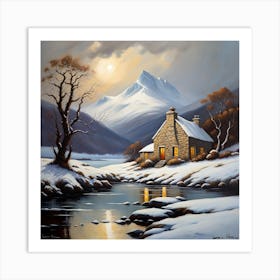 A Snowy Scottish cottage Art Print