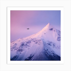 A Snow Covered Mountain Peak Glistening In The Pale Light Of Dawn With A Lone Eagle Soaring Majest (2) Art Print