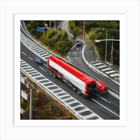 Aerial View Of A Truck On A Highway Art Print