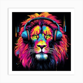 Lion With Headphones 1 Art Print