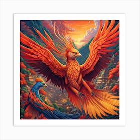 Burning Elegance: A Phoenix's Dance Art Print