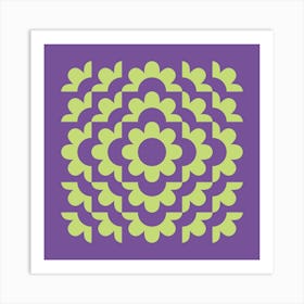 Midcentury Modern Abstract Geometric Flower Pattern Floral in Purple Forest Sage Green 1 Art Print