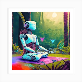 Robot Meditation In The Forest Art Print