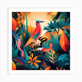 Colorful Birds In The Jungle Art Print