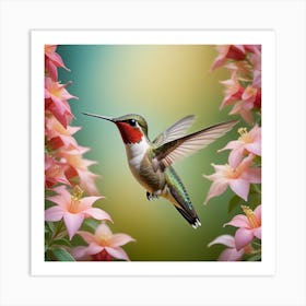 Close Up Of A Ruby Throated Hummingbird Wings In Precise Motion Extracting Nectar From Abundant Pa 88320030 Art Print