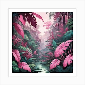 Illustrative Albedo Pink Leaves Jungle Art 2 Art Print