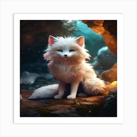 White Cat In Cave Art Print