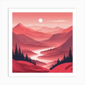 Misty mountains background in red tone 85 Art Print