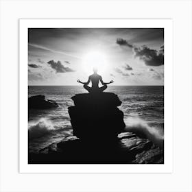 Meditating Man On A Rock Art Print