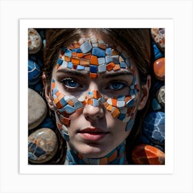 A Close Up Picture Of A Beautiful Woman Superimposed By A Collection Of Variously Sized Stones Art Print