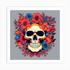 Skull With Flowers Art Print