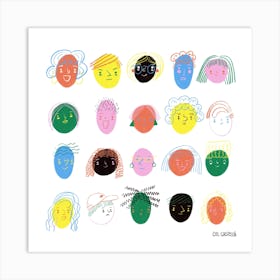 Faces Colourful In White Square Art Print